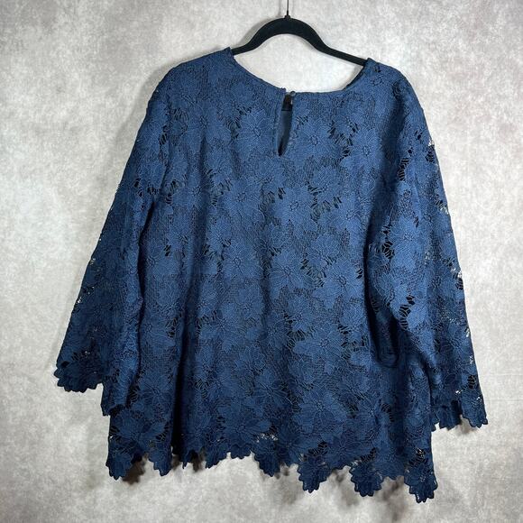 Ella Rafaella Blouse Womens 3X Blue Lace Floral Lined Boho Career Mature NEW - Picture 5 of 10